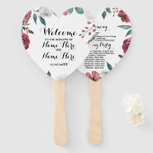 Éventail Programme Mariage de ventilateur à main Rouge Flor (Devant et derrière)