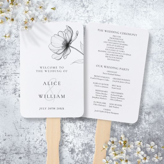 Éventail Programme minimaliste Élégant de Mariage Floral