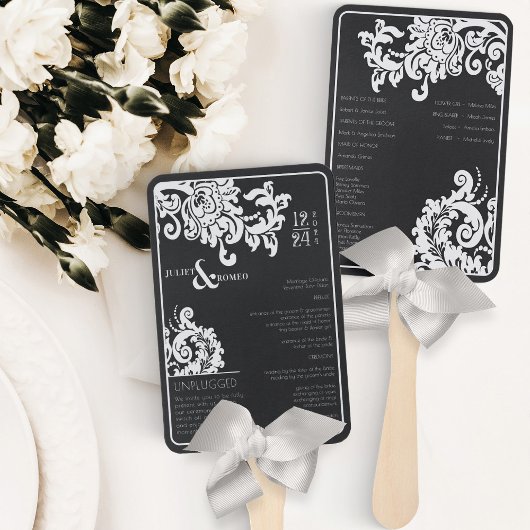 Éventail Programme moderne Black White Floral Mariage damas