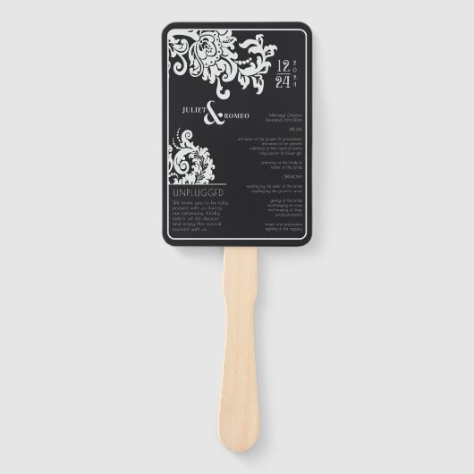 Éventail Programme moderne Black White Floral Mariage damas (Devant)