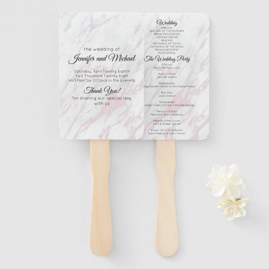 Éventail Programme moderne de marbre rose et gris (Devant et derrière)