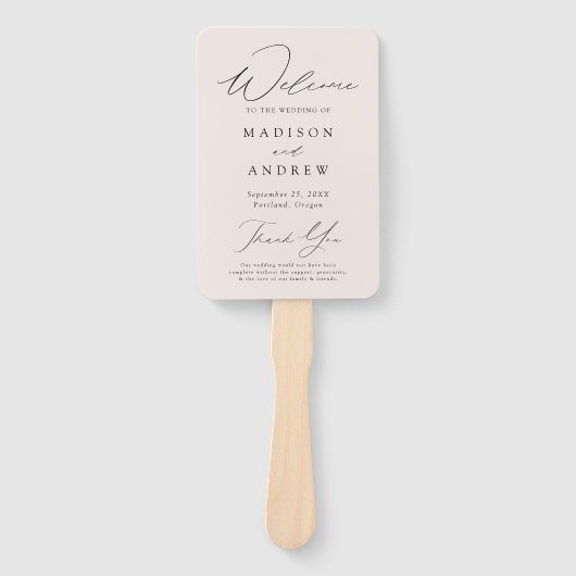 Éventail Programme moderne de mariage à la crème élégant (Devant)