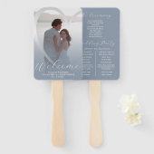 Éventail Programme moderne de mariage blanc bleu et argent (Devant et derrière)