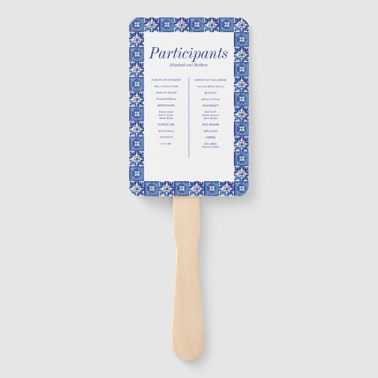 Éventail Programme moderne de mariage bleu blanc méditerran (Dos)
