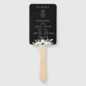 Éventail Programme moderne de mariage botanique floral noir (Dos)