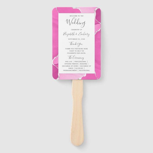 Éventail Programme moderne de mariage d'âge d'argent rose (Devant)