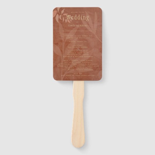 Éventail Programme Moderne de Mariage d'AUTOMNE en Terracot (Devant)