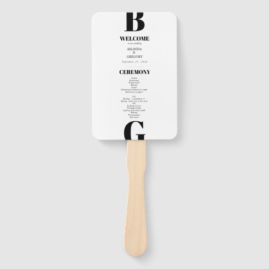 Éventail Programme moderne de mariage de monogrammes noirs  (Devant)