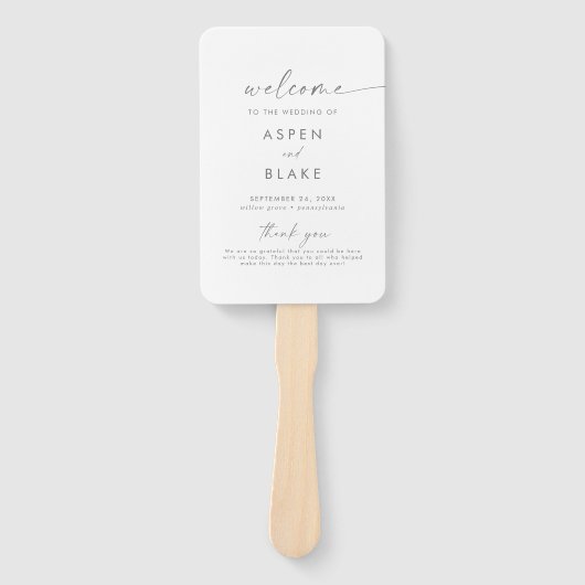 Éventail Programme moderne de mariage de script en argent (Devant)