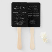 Éventail Programme moderne de mariage de script noir et bla (Devant et derrière)