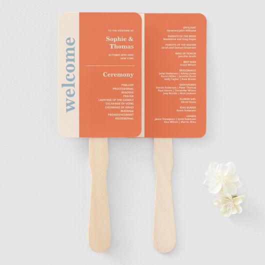 Éventail Programme moderne de mariage de typographie audaci (Devant et derrière)