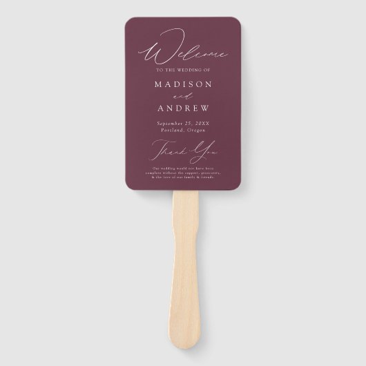 Éventail Programme moderne de mariage élégant violet (Devant)