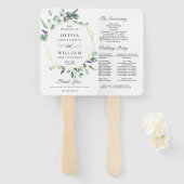 Éventail Programme moderne de mariage Eucalyptus Foliage (Devant et derrière)