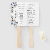 Éventail Programme moderne de mariage floral bleu Dusty (Devant et derrière)