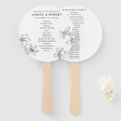 Éventail Programme moderne de mariage floral noir et blanc (Devant et derrière)