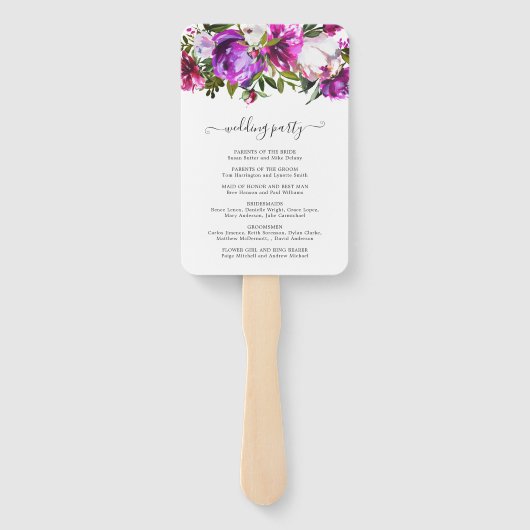 Éventail Programme moderne de mariage floral violet moderne (Dos)