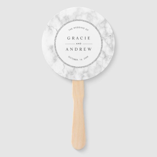 Éventail Programme moderne de mariage Marbre blanc (Devant)