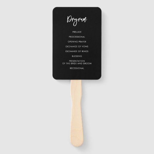 Éventail Programme moderne de mariage noir contemporain (Dos)