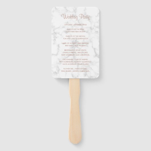 Éventail Programme moderne de mariage Rose en marbre or Scr (Dos)