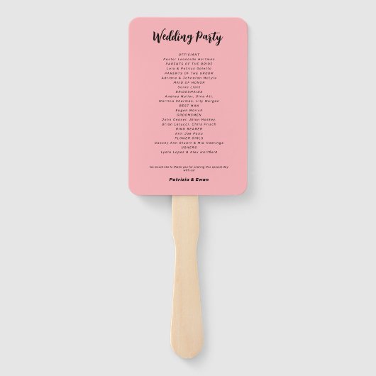 Éventail Programme moderne de mariage rose vif (Dos)