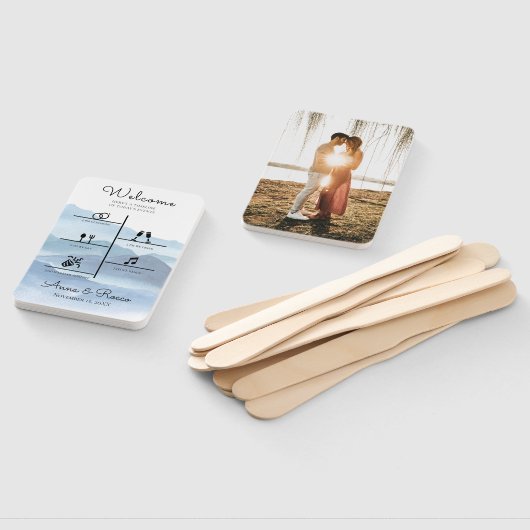 Éventail Programme photo Mariage bleu moderne (Non-assemblé)