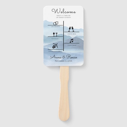 Éventail Programme photo Mariage bleu moderne (Devant)