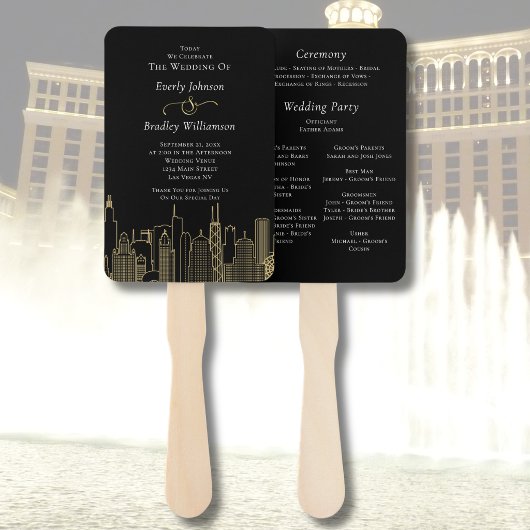 Éventail Programme raffiné noir blanc or de Las Vegas