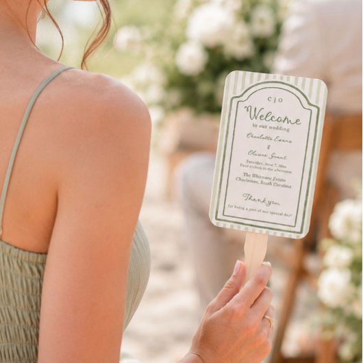 Éventail Programme rayé de mariage vert