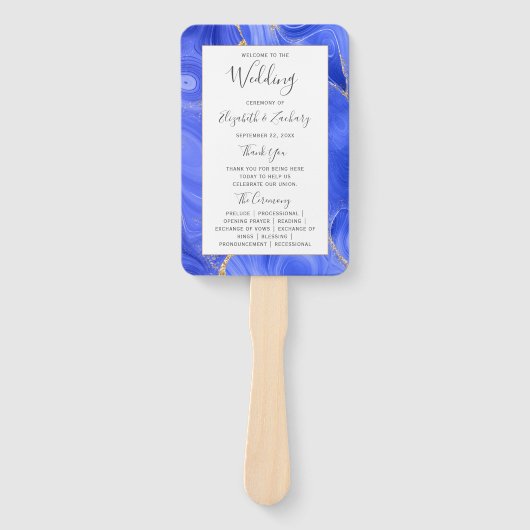 Éventail Programme Royal Blue Gold Agate Wedding (Devant)