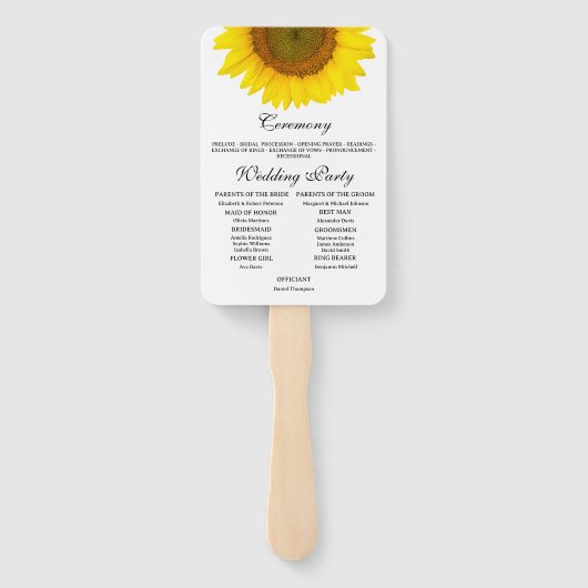 Éventail Programme Rustique de mariage des tournesols et de (Dos)