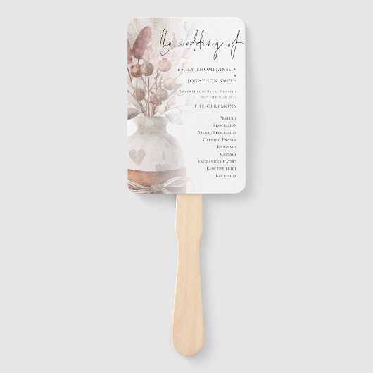 Éventail Programme Rustique Pampas Grass Overlay Mariage (Devant)