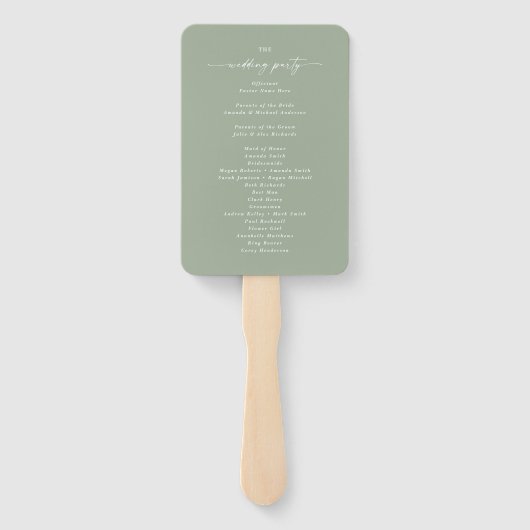 Éventail Programme simple de cérémonie de Mariage vert à fe (Dos)