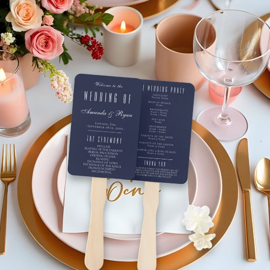 Éventail Programme simple de mariage bleu marine moderne
