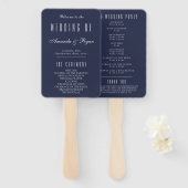 Éventail Programme simple de mariage bleu marine moderne (Devant et derrière)
