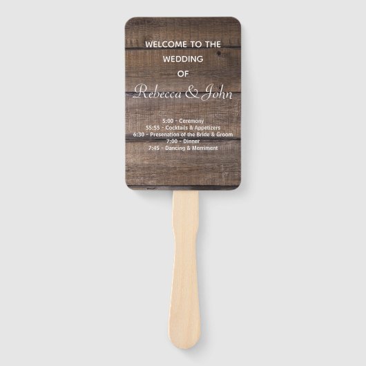 Éventail Programme simple de mariage rustique en bois Venti (Devant)