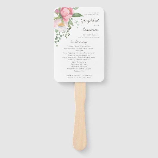 Éventail Programme simple Eucalyptus Floral de mariage (Devant)