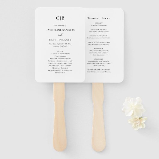 Éventail Programme traditionnel de mariage noir et blanc (Devant et derrière)