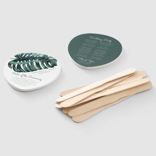 Éventail Programme Tropical Monstera Palm Leaf Wedding (Non-assemblé)