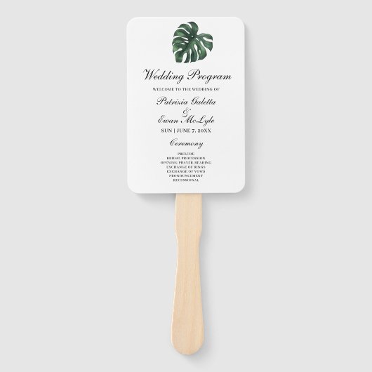 Éventail Programme Tropical Palm Leaf Monstera de mariage (Devant)