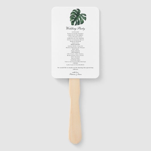 Éventail Programme Tropical Palm Leaf Monstera de mariage (Dos)
