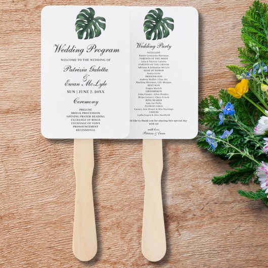 Éventail Programme Tropical Palm Leaf Monstera de mariage
