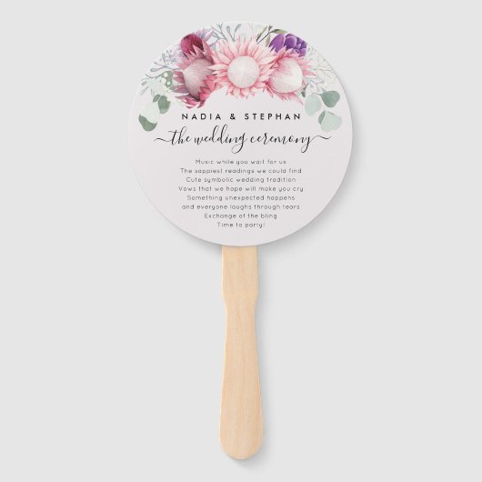 Éventail Programme Tropical Protea et Eucalyptus Wedding (Devant)