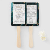 Éventail Programme turquoise de mariage en marbre d'âge or (Devant et derrière)