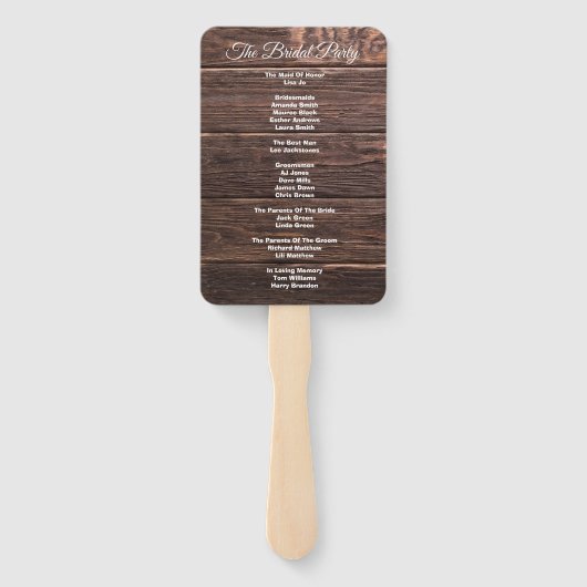 Éventail Programme unique de mariage de grange en bois rust (Dos)