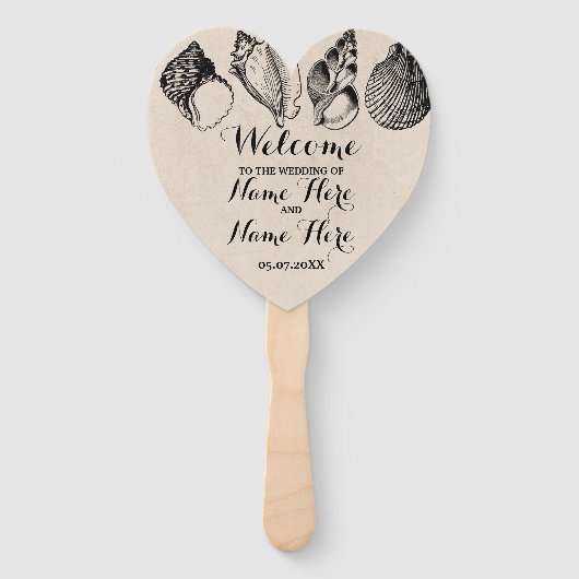 Éventail Programme Ventilateur à main Shells Plage Mariage  (Devant)