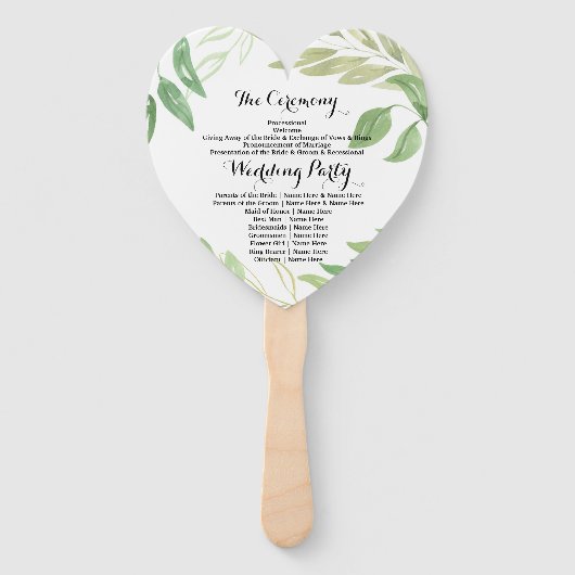 Éventail Programme Ventilateur vert à la main Mariage Feuil (Dos)