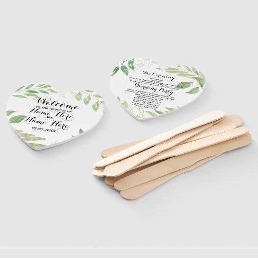 Éventail Programme Ventilateur vert à la main Mariage Feuil (Non-assemblé)