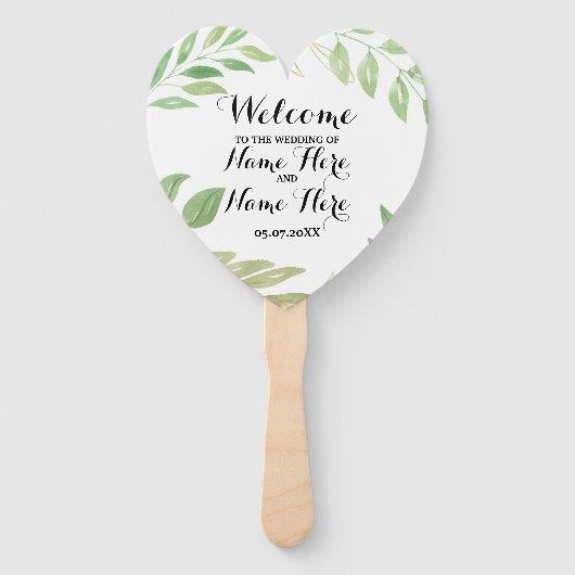 Éventail Programme Ventilateur vert à la main Mariage Feuil (Devant)