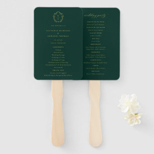 Éventail Programme vintage de mariage d'émeraude de crête d