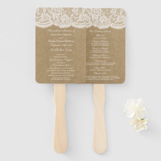 Éventail Programmes de collection de Mariages Kraft & Lace (Devant et derrière)